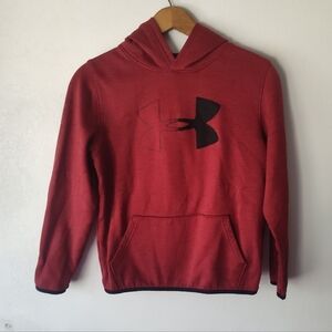 Under Armour Red Hoodie with Black Logo Youth Large Loose Fit